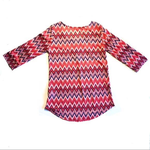 Womens Medium Pink Mid-Sleeve Chevron Formal Shirt - Picture 2 of 6